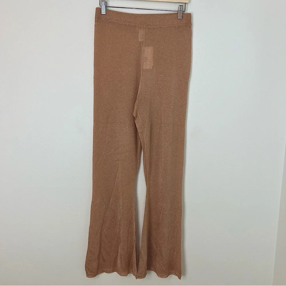 L*Space Metallic Rosegold Glisten Sheer Wide Leg Pull On Beach Pants Large NWT